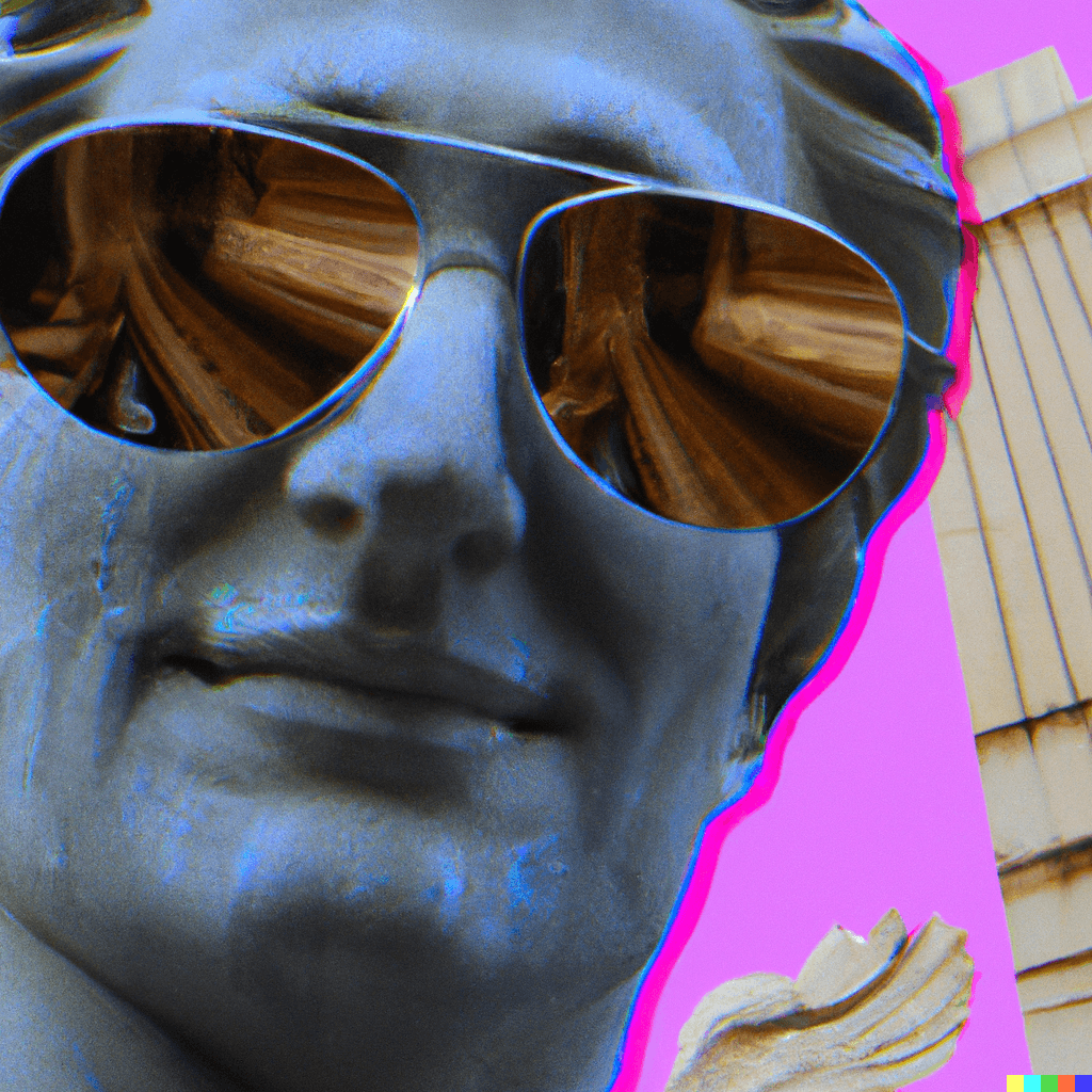 Foto creada por inteligencia artifical del david de Migel Angel con unas gafas de aviador 
