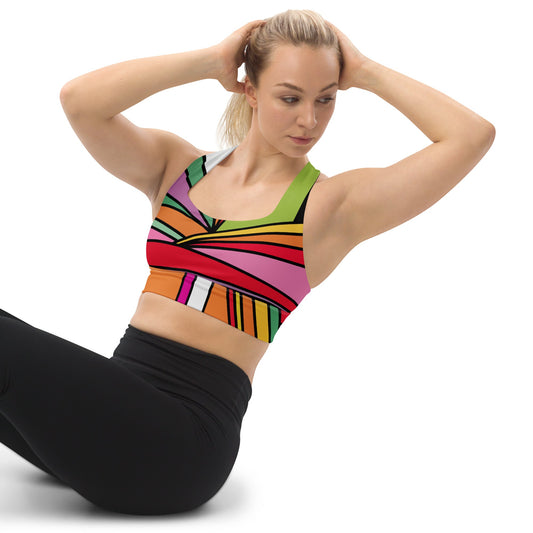 young women wearing a multicolor supportive sport bra