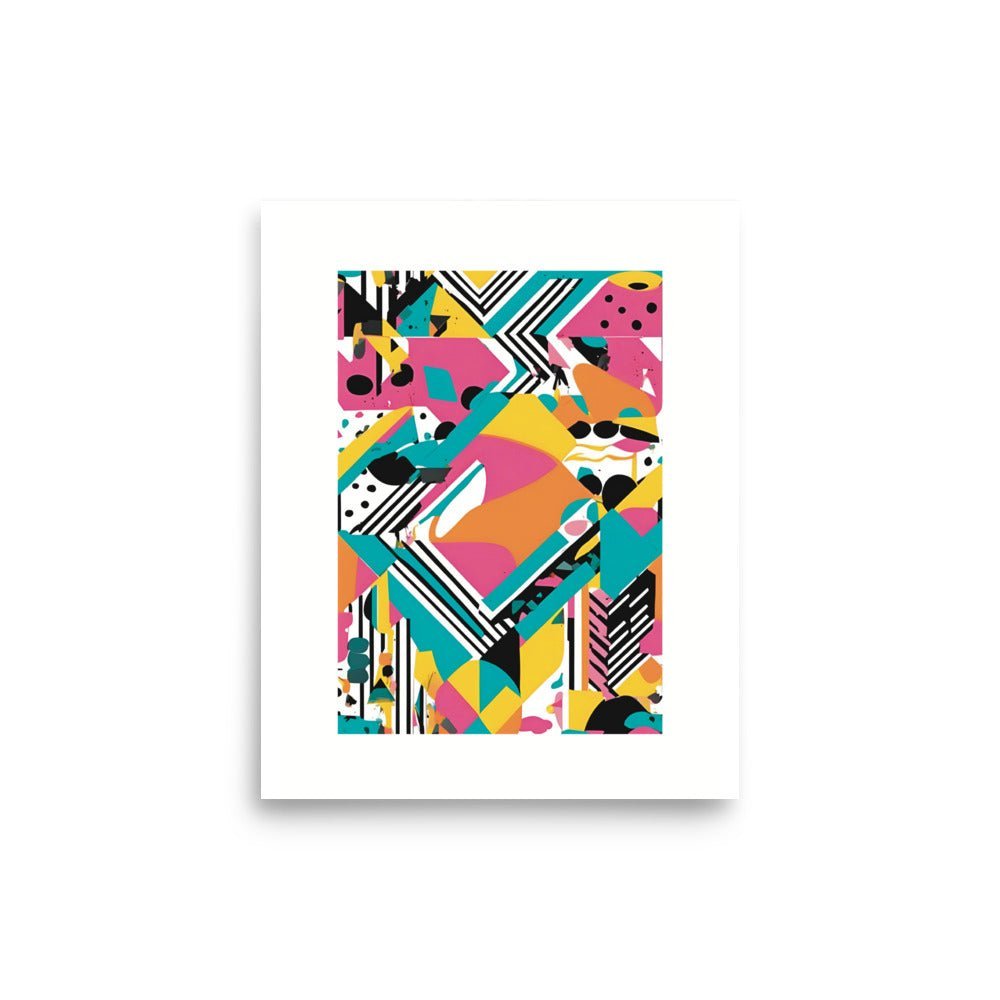 Abstract Funky Tech Poster 8 x 10 is a wall art that shows tonalities of fucha, aqua, white, black, yellow and orange with different figures doing some cool patterns that evokes technology. 