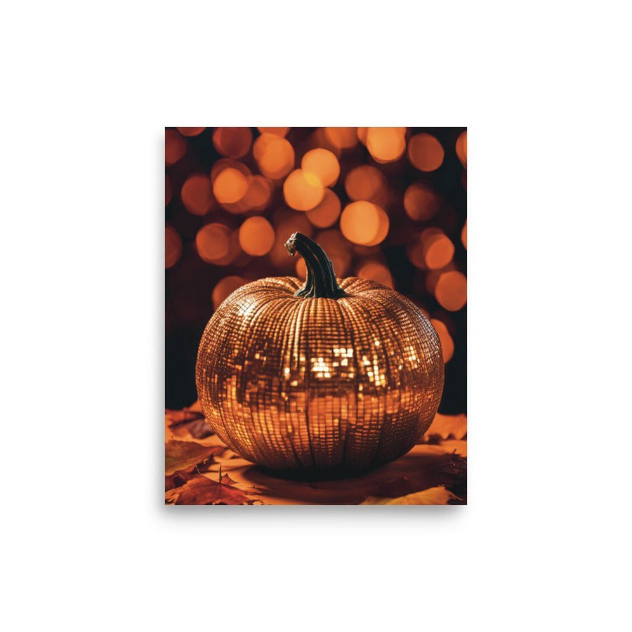 Autumn Disco Delight Art 8 x 10 art print: is an orange pumpkin glowing like a disco ball 