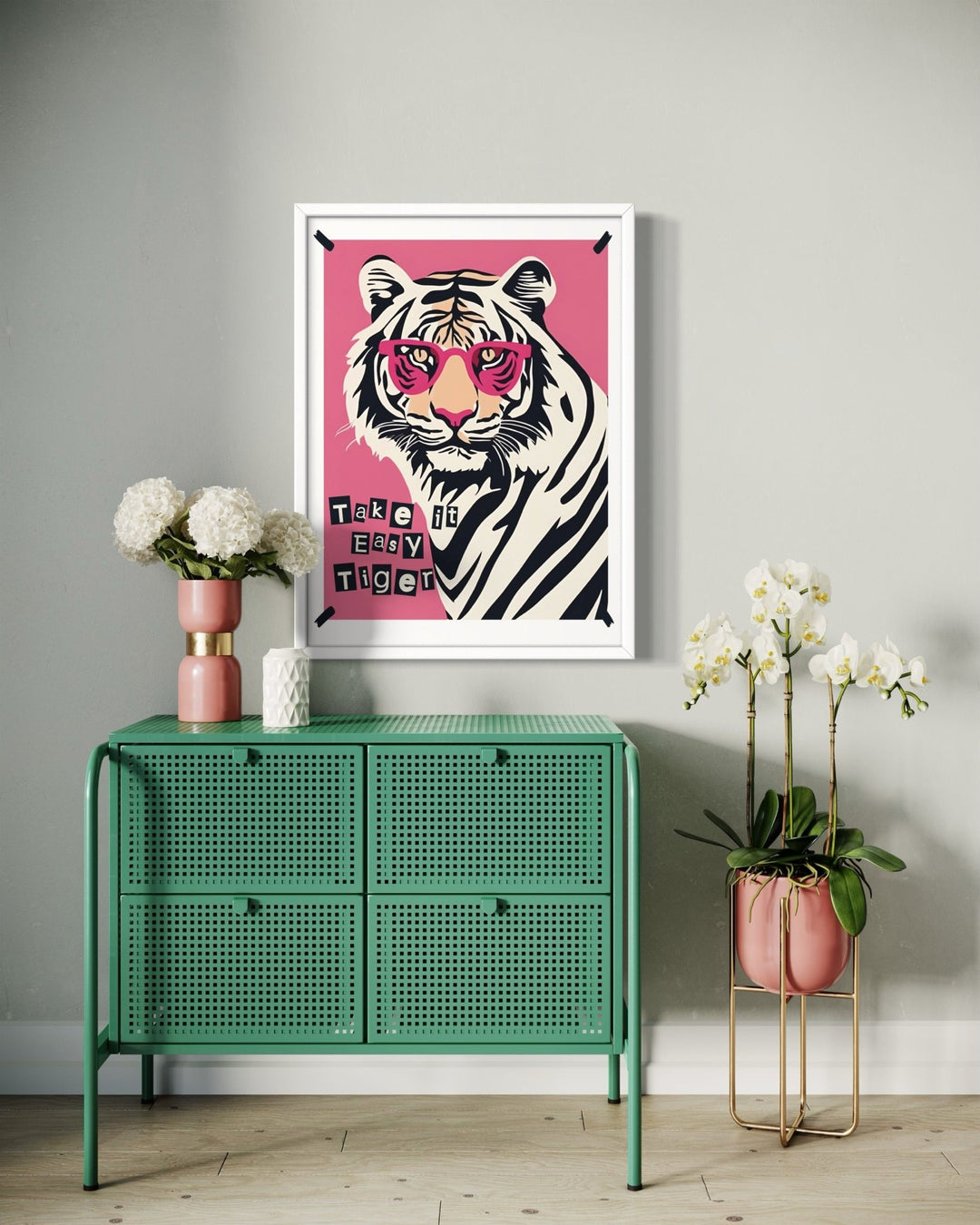 Take it Easy Tiger in Pink Sunglasses Art Print