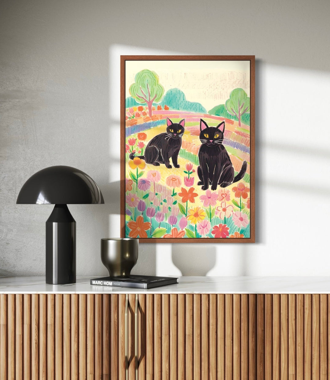 kitties in a Rainbow field Art Print