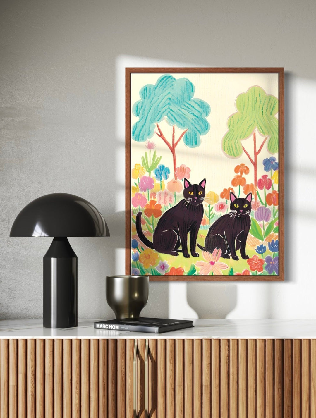 2 Cats in a Crayon Savanna Art Print