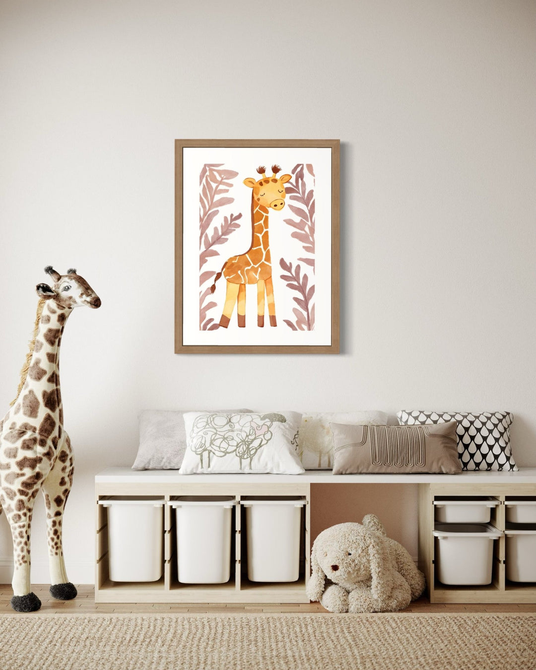 A Happy Giraffe Watercolor Framed Art Print