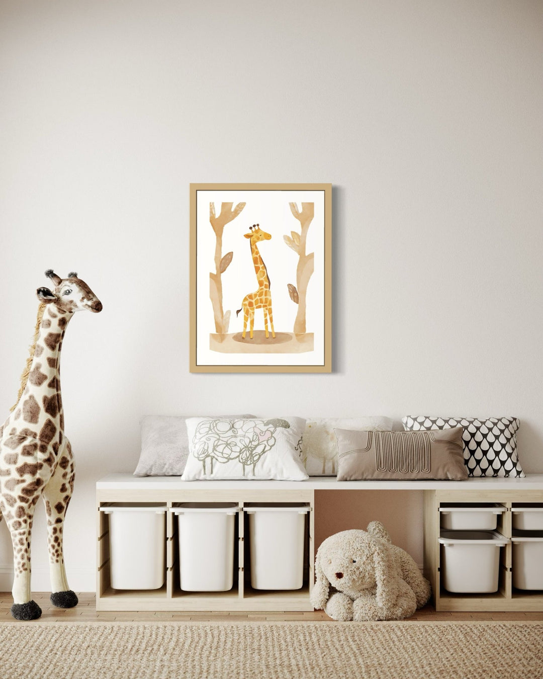 Childish Giraffe Watercolor Framed Art Print