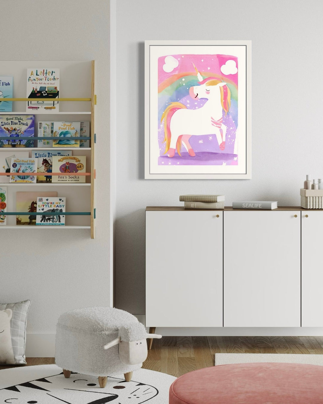 Rainbow Magical Unicorn Framed Art Print