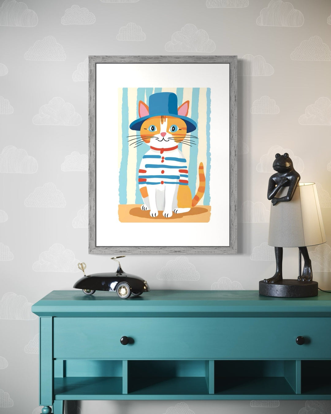 Mr. Cat in the Blue Hat Art Print