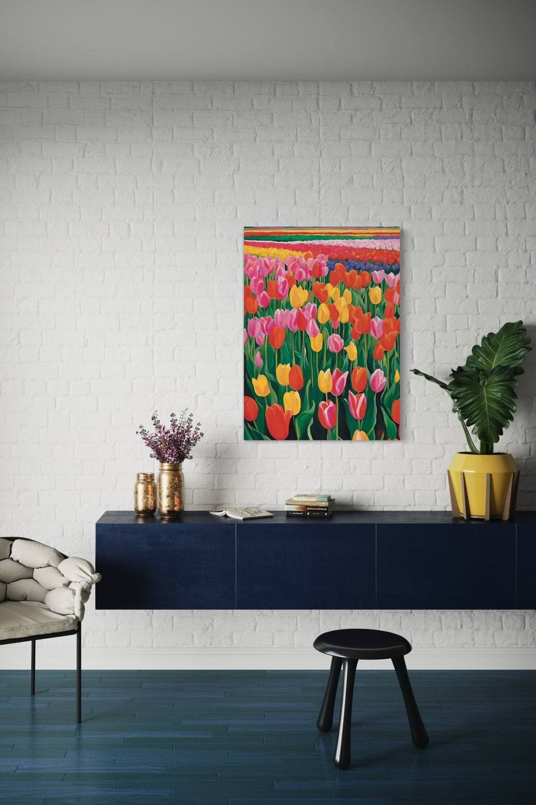 Red, Yellow & Pink Flowers on a Field Art Print