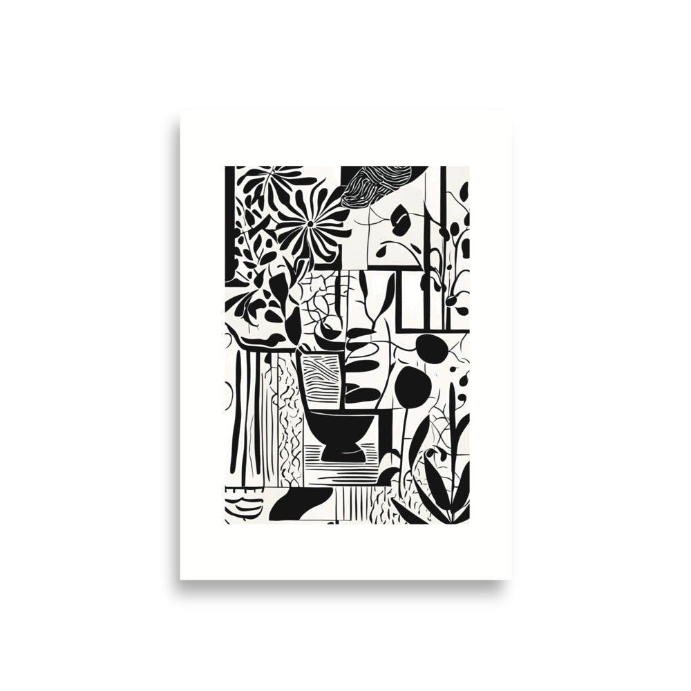 Monochromatic Black and white Garden wall Poster Depicts an abstract monochromatic garden in black and white. Size 23.3 x 33.1