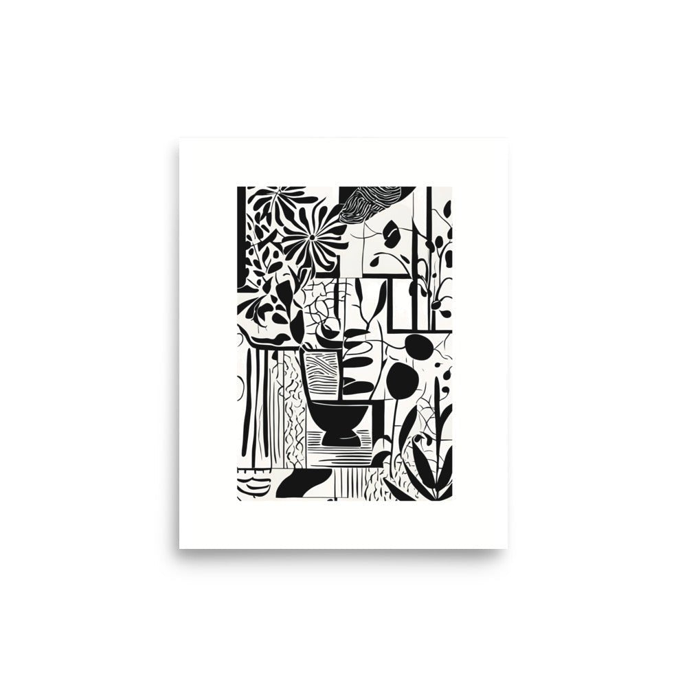 Monochromatic poster of the abstract black and white garden. Size: 8x10.