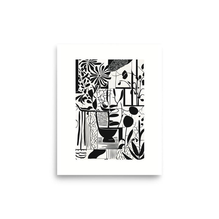 Monochromatic poster of the abstract black and white garden. Size: 8x10.