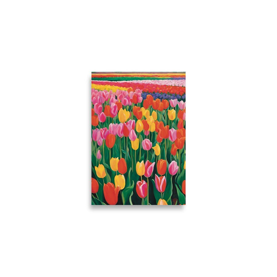 Red, Yellow & Pink Flowers on a Field Art Print shows a field full of beautiful flowers. 