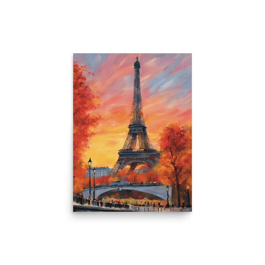 The Eifiel Tower in a Fall Afternoon Poster 12 x 16: Shows an art of the Eifel Tower in a fall afternoon in Paris. In the Picture you can see people walking by observing the tower in delight. 