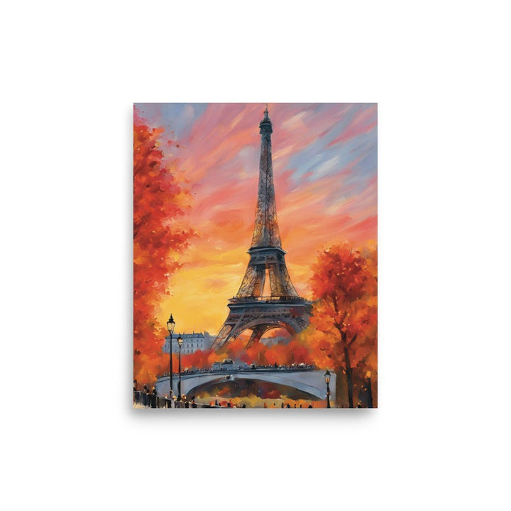 The Eifiel Tower in a Fall Afternoon Poster 12 x 16: Shows an art of the Eifel Tower in a fall afternoon in Paris. In the Picture you can see people walking by observing the tower in delight. 