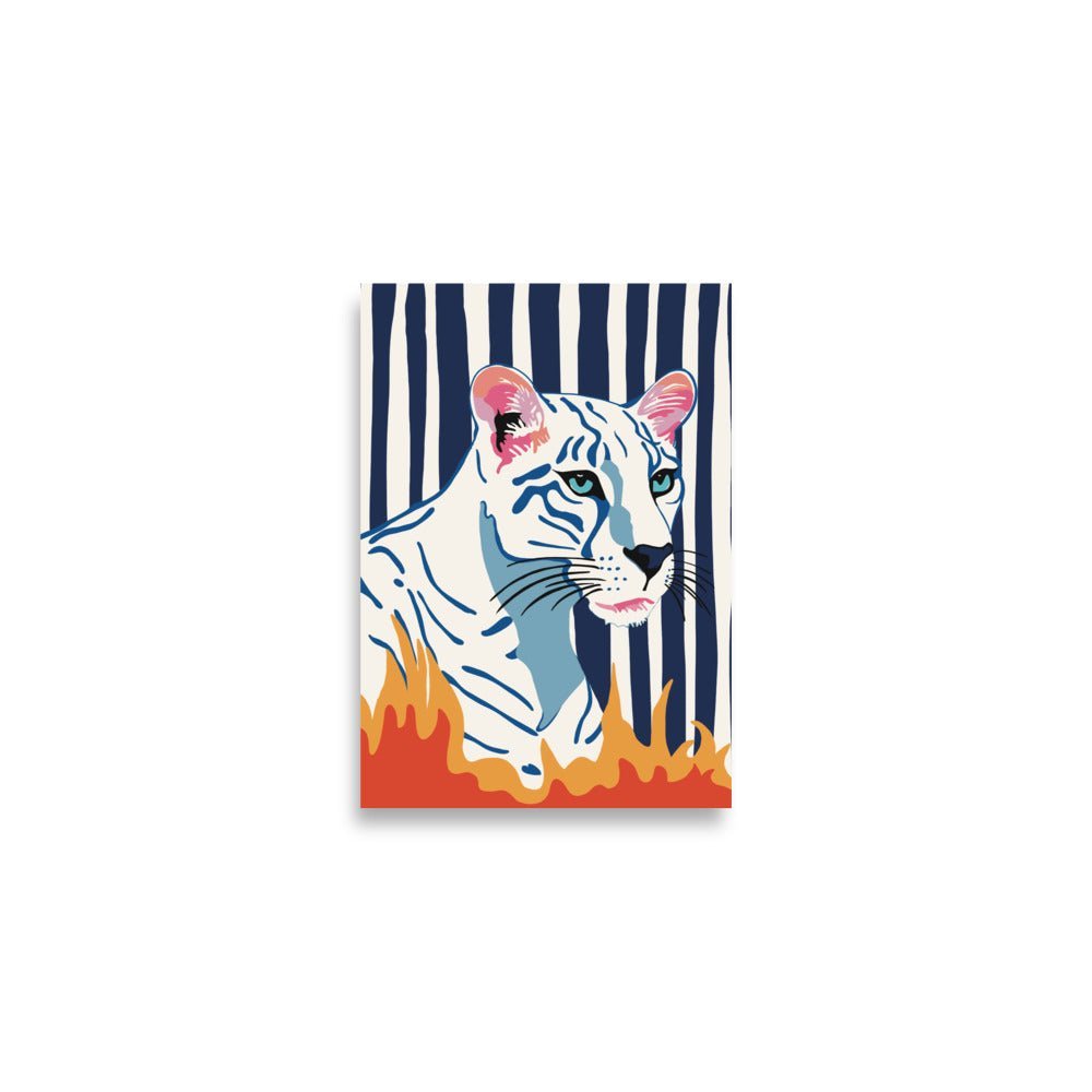 White and Blue Panther Art print depicts and white Panter with blue shadows and a fiery gaze.  