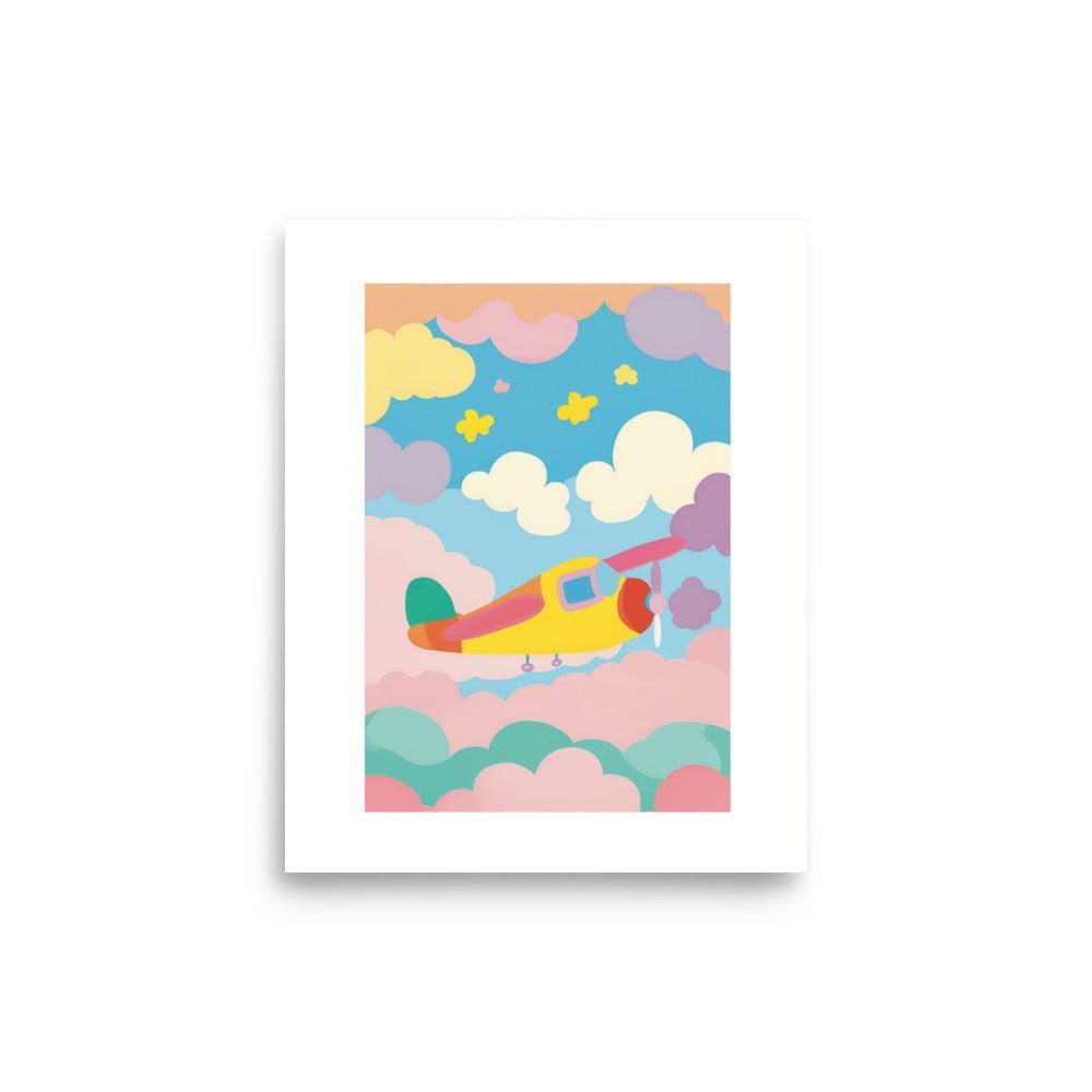 Yellow Plane in Candyfloss Skies Poster 8 x x10