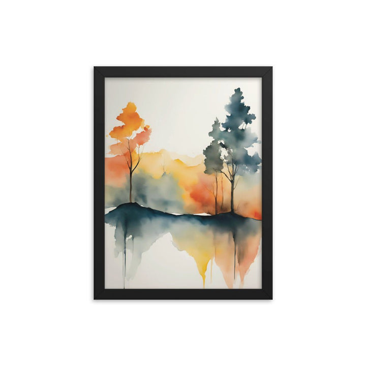 Sunset at the Mountains Watercolor Framed Art Print