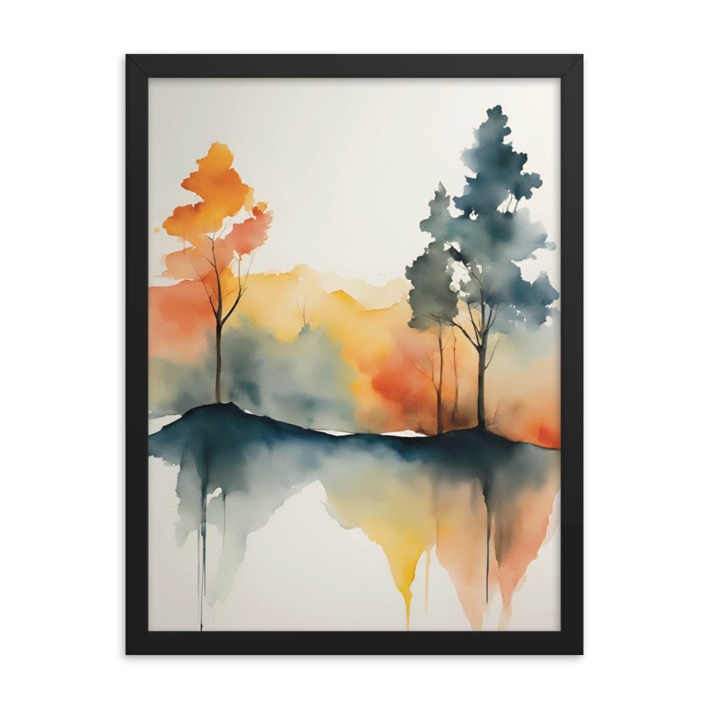 Sunset at the Mountains Watercolor Framed Art Print