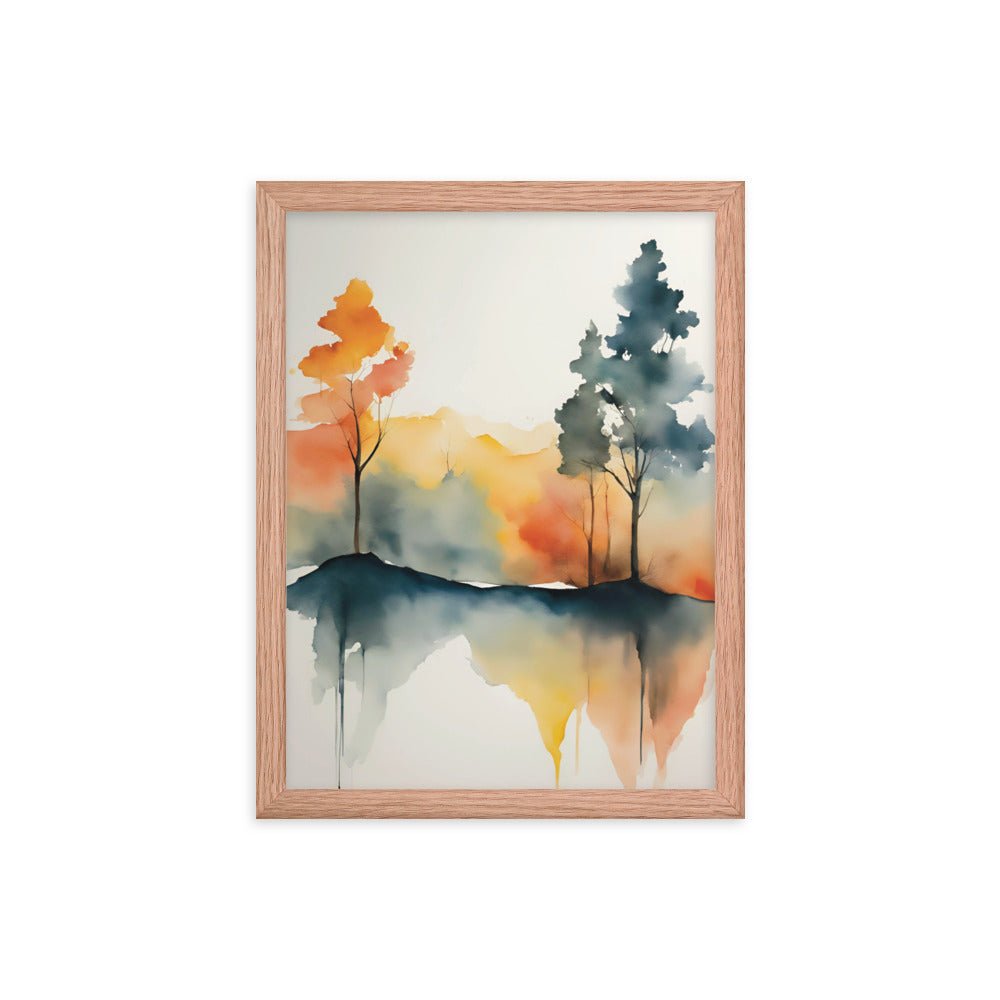 Sunset at the Mountains Watercolor Framed Art Print