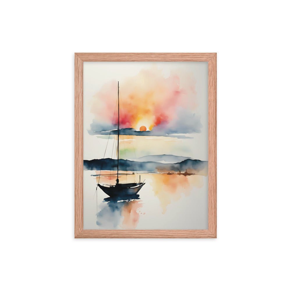 A Sailboat at the Sunset Watercolor Framed Art Print