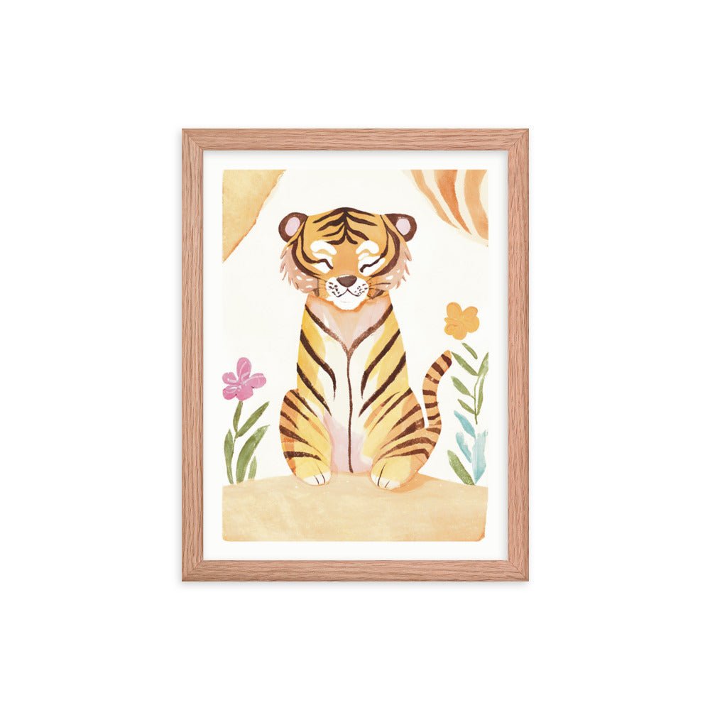 Happy Tiger Watercolor Framed Art Print