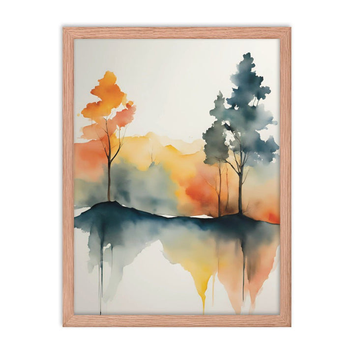 Sunset at the Mountains Watercolor Framed Art Print