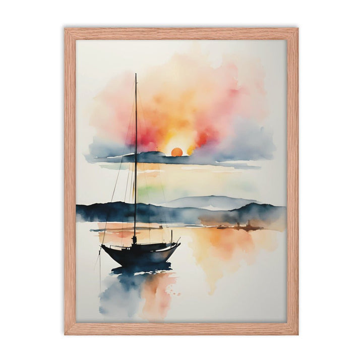 A Sailboat at the Sunset Watercolor Framed Art Print