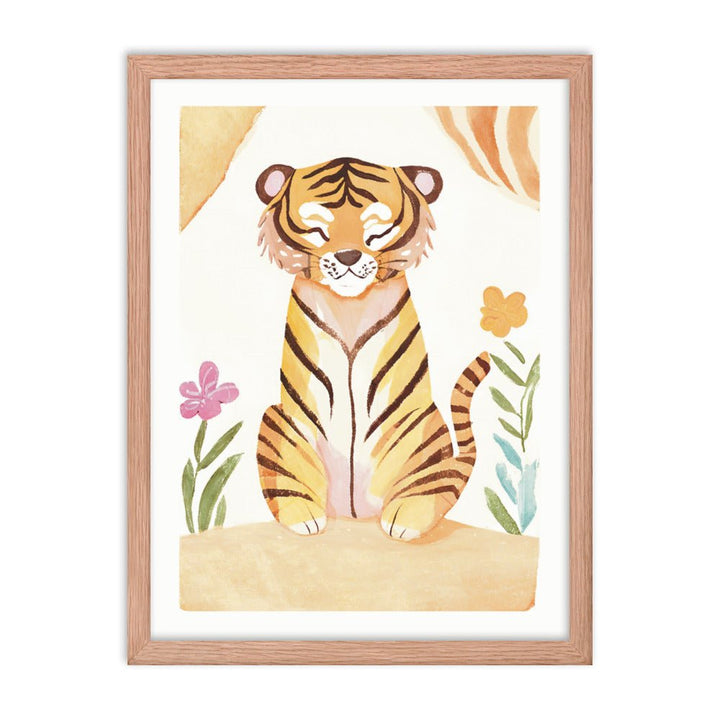 Happy Tiger Watercolor Framed Art Print