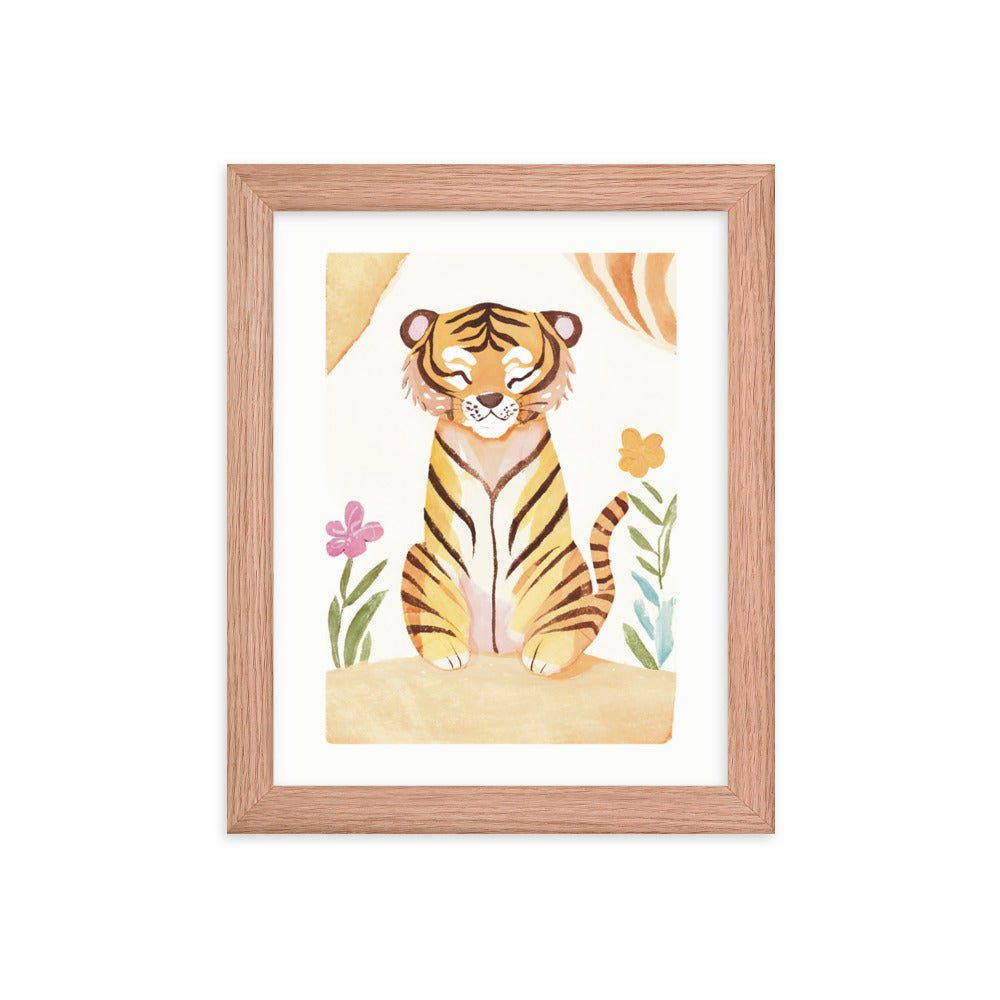 Happy Tiger Watercolor Framed Art Print