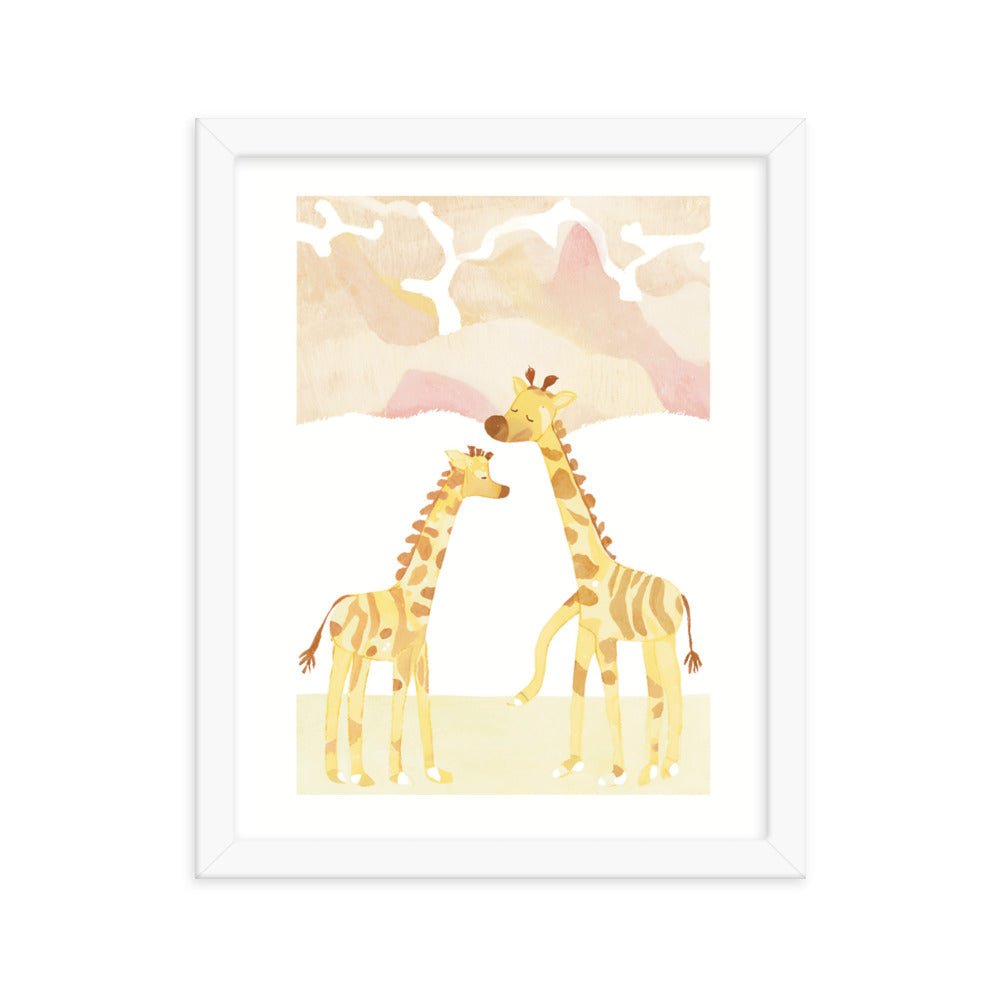 Giraffe Friendship at the Sunset Framed Print