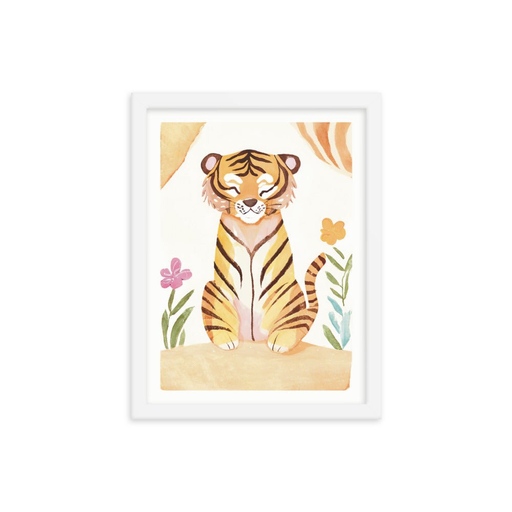 Happy Tiger Watercolor Framed Art Print