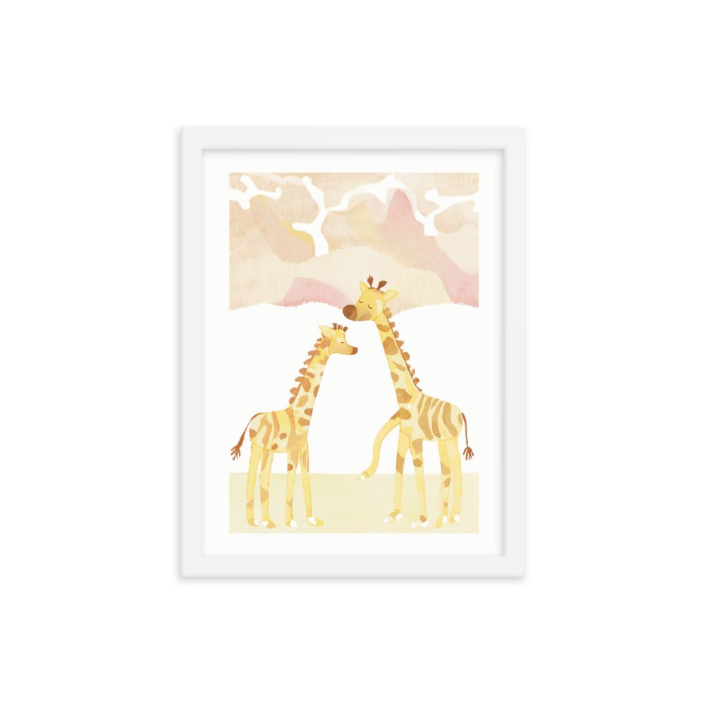 Giraffe Friendship at the Sunset Framed Print