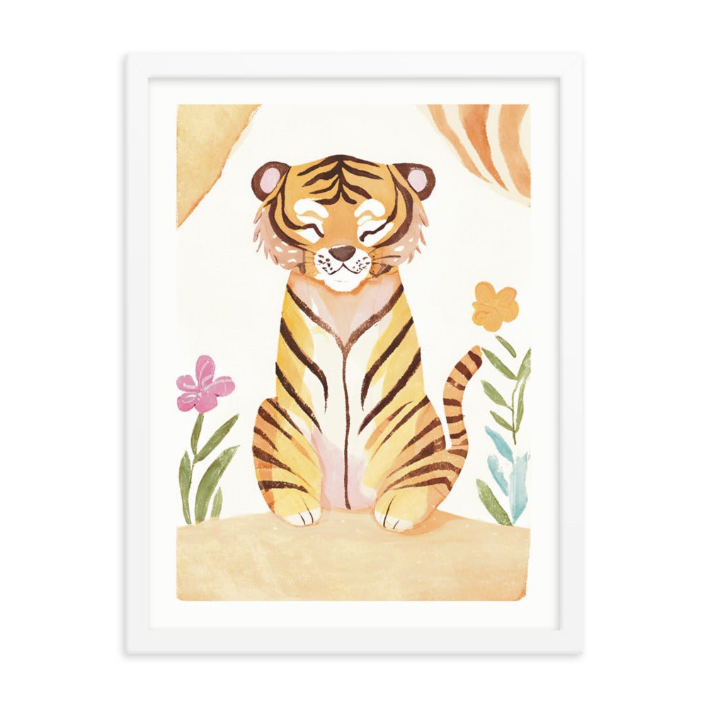 Happy Tiger Watercolor Framed Art Print