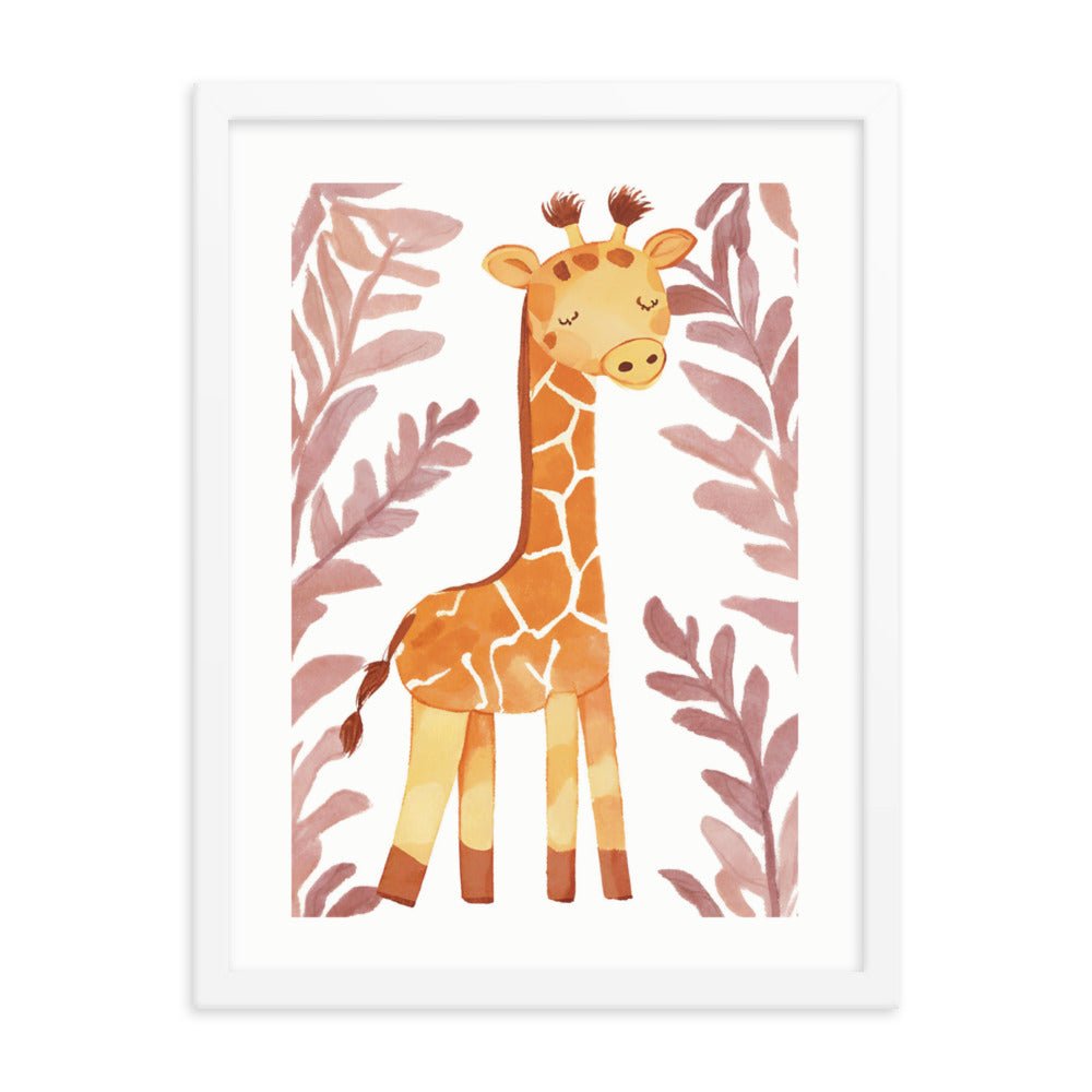 A Happy Giraffe Watercolor Framed Art Print