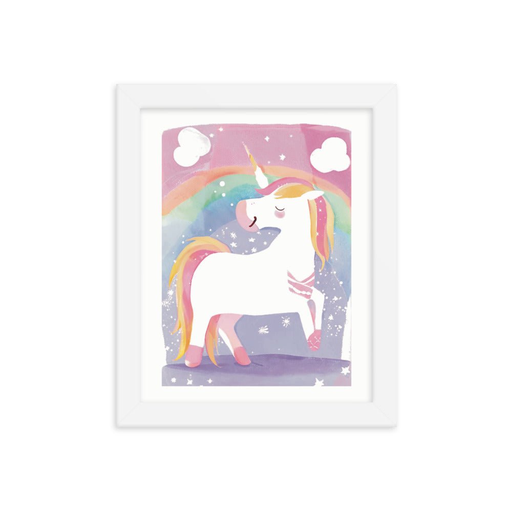 Rainbow Magical Unicorn Framed Art Print