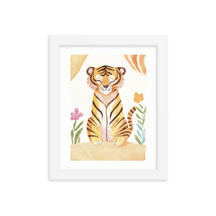 Happy Tiger Watercolor Framed Art Print