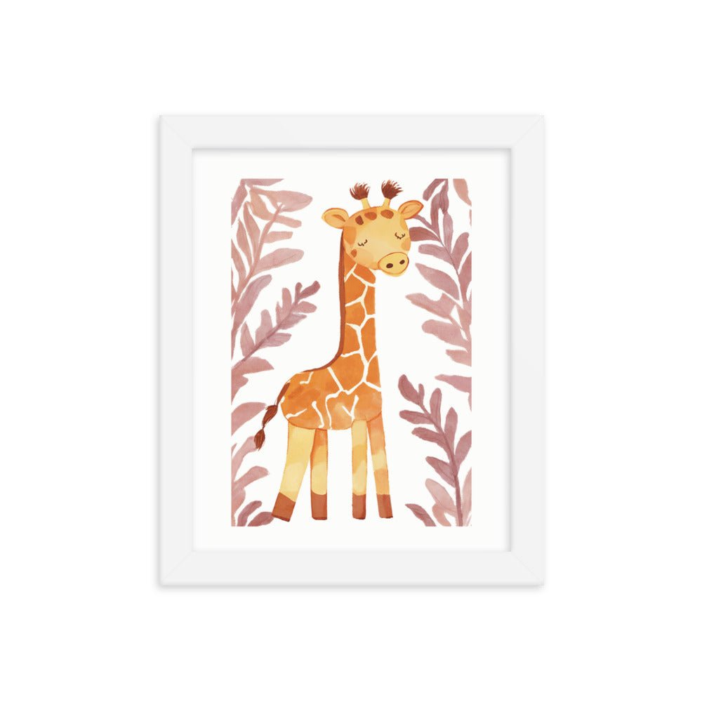 A Happy Giraffe Watercolor Framed Art Print