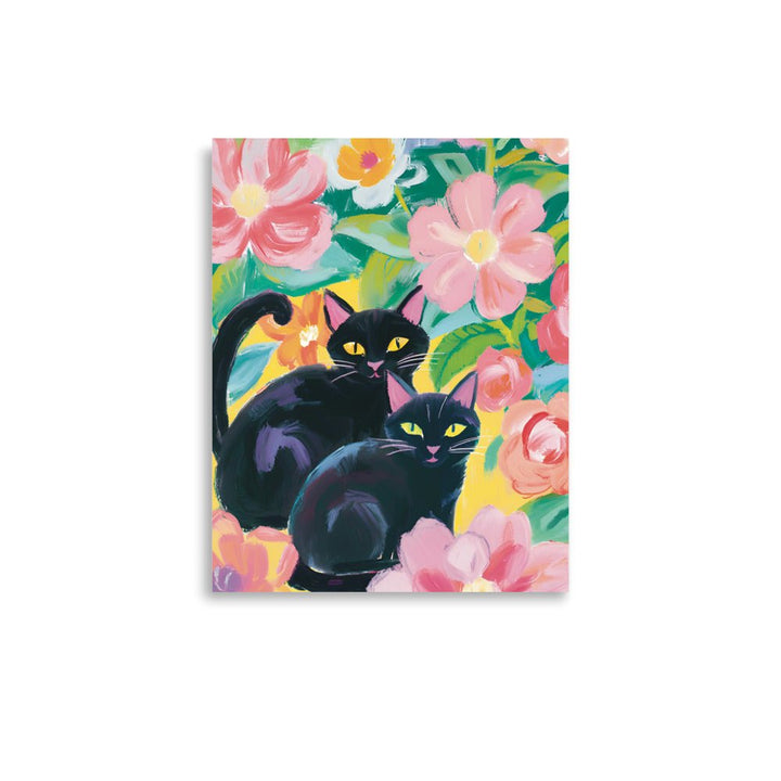 The cats and the Pink Flowers Art Print