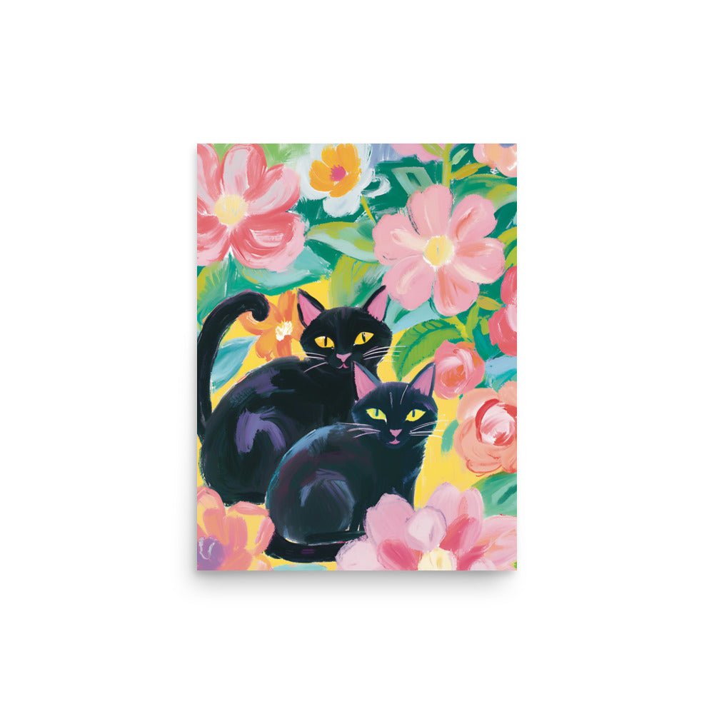 The cats and the Pink Flowers Art Print