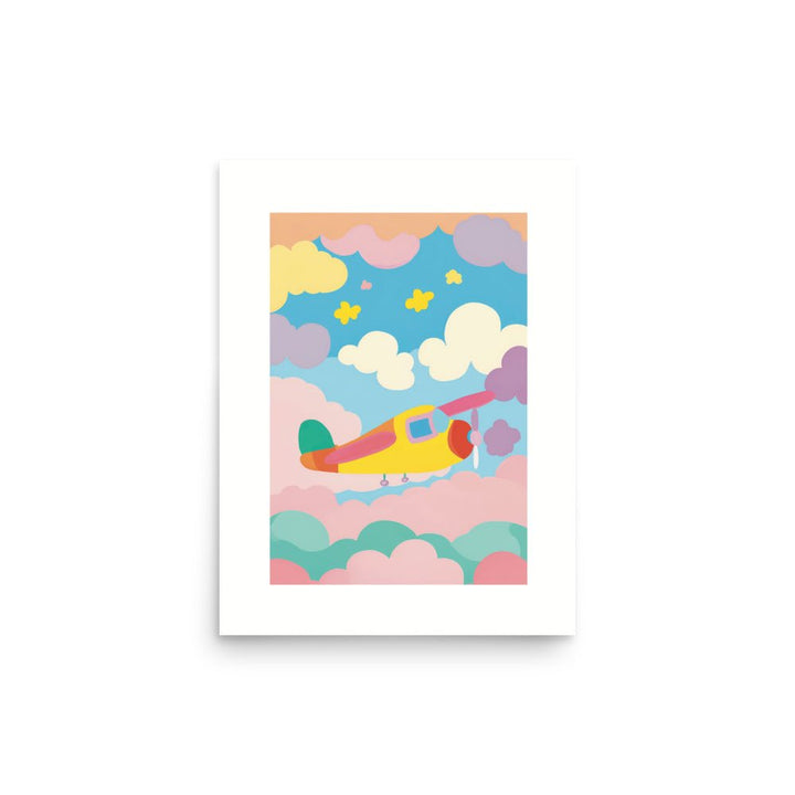 Yellow Plane Dances Through Candyfloss Skies Poster