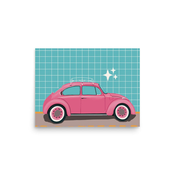 Pink Beetle Car Art Print