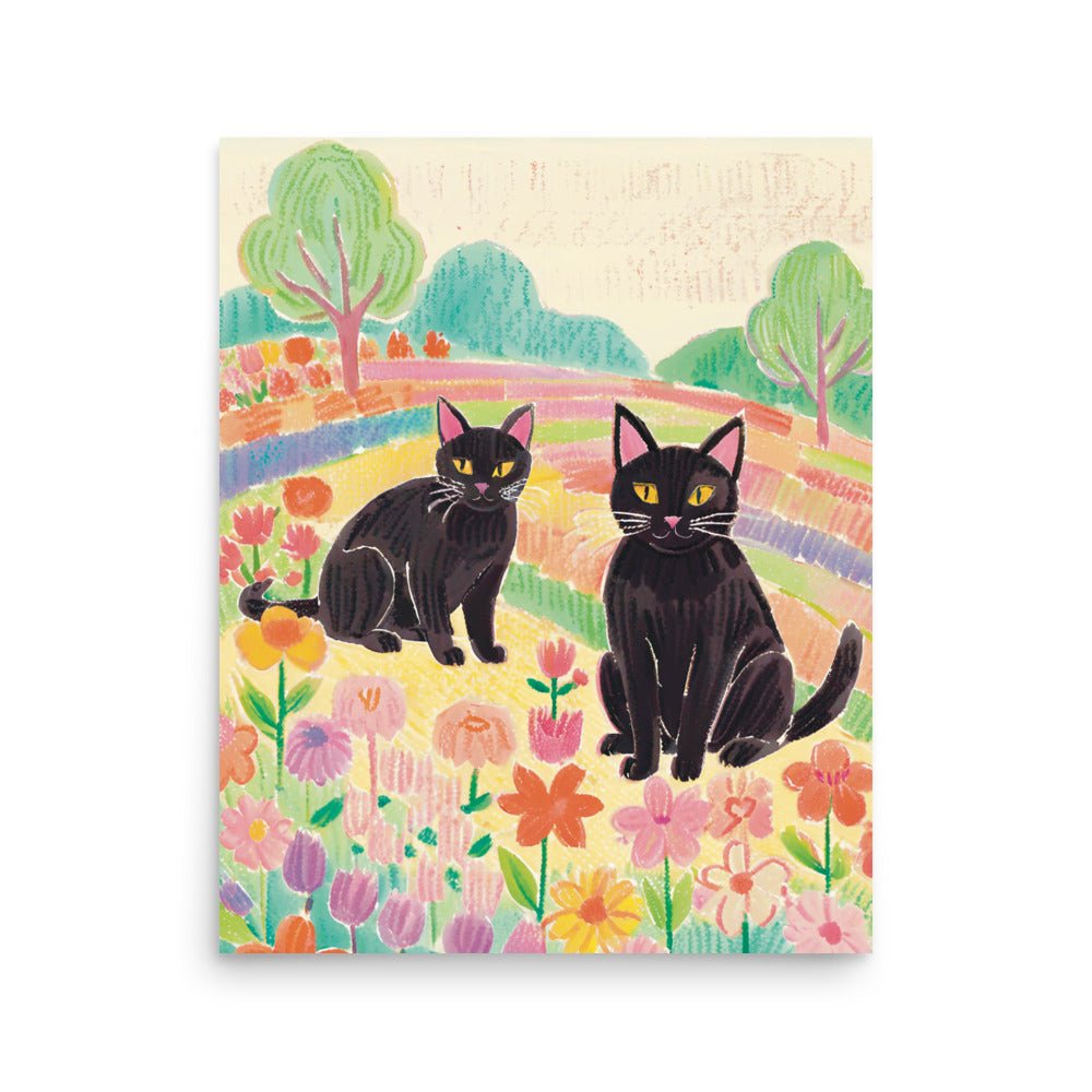 kitties in a Rainbow field Art Print