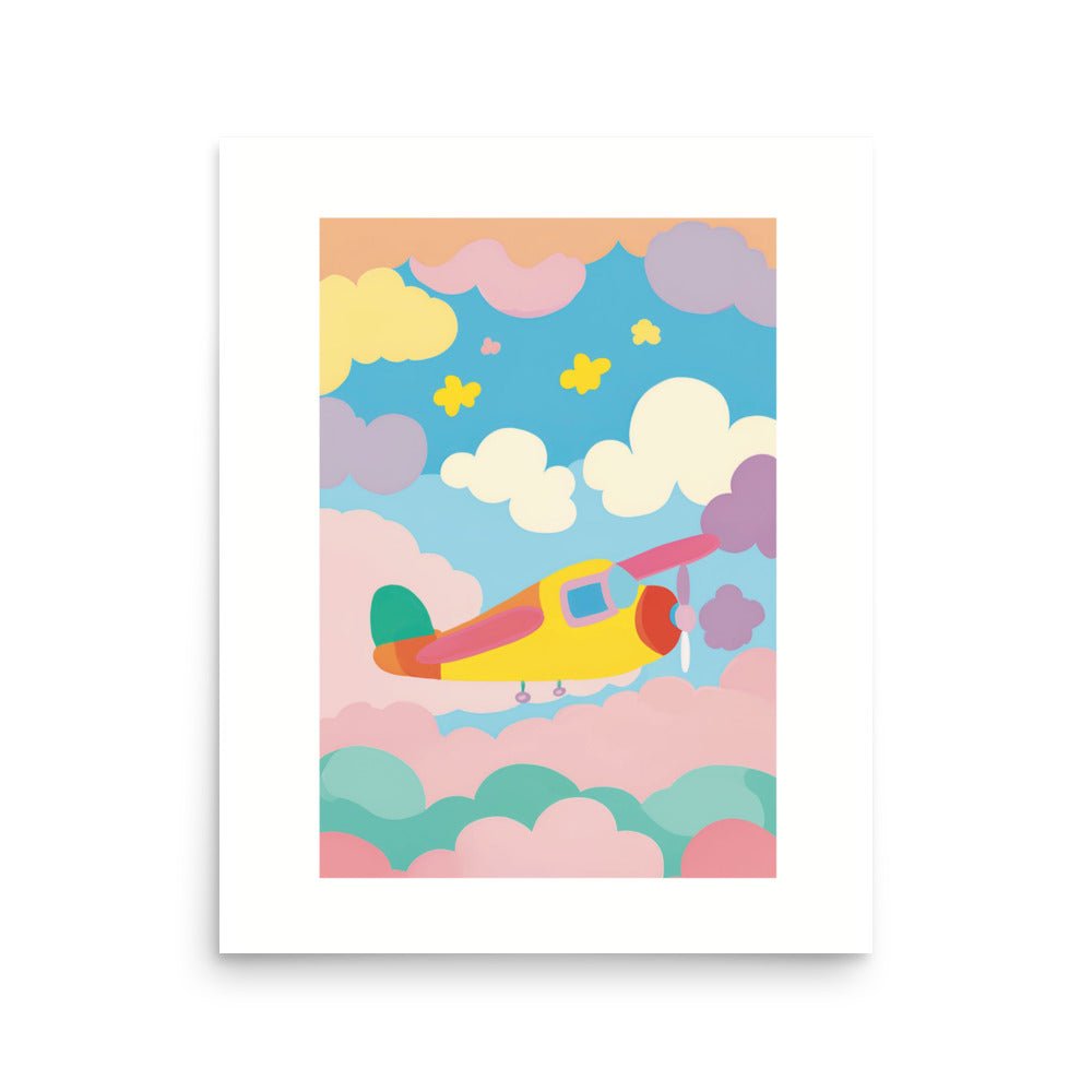 Yellow Plane Dances Through Candyfloss Skies Poster