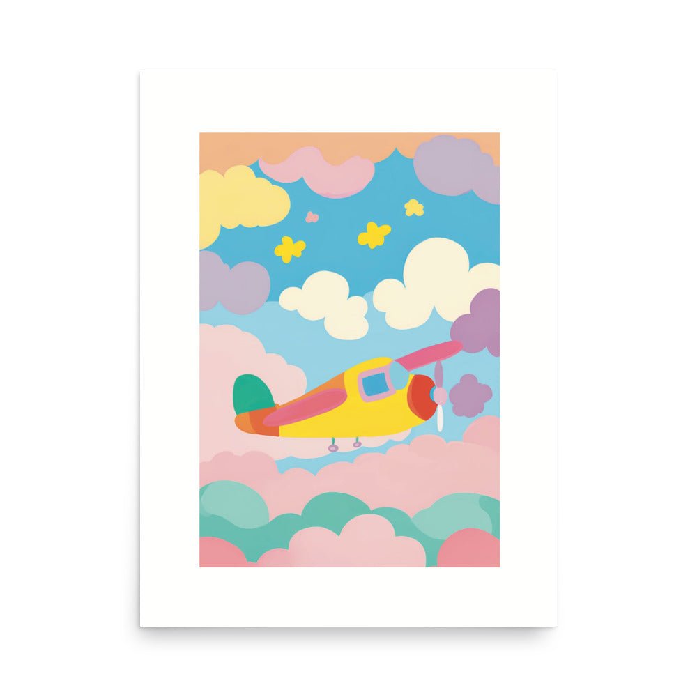 Yellow Plane Dances Through Candyfloss Skies Poster