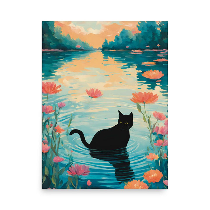 Curious Cat by the Pond Art print