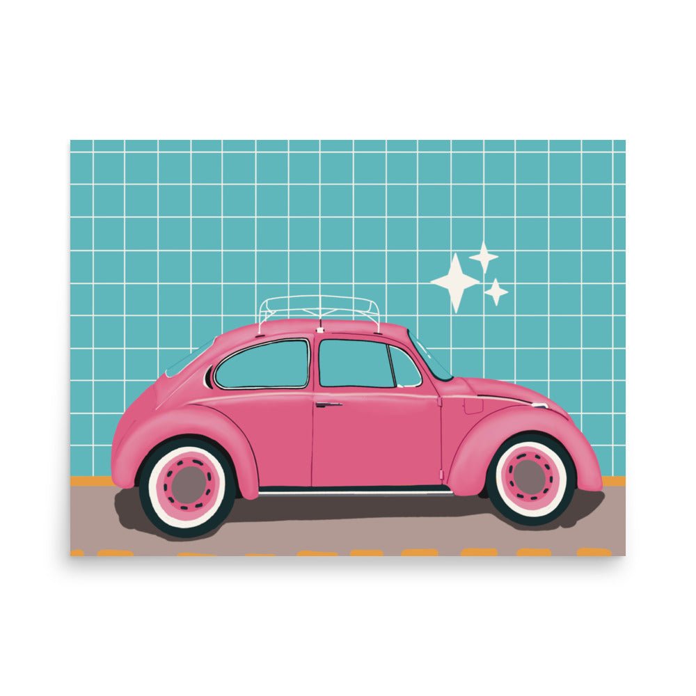 Pink Beetle Car Art Print