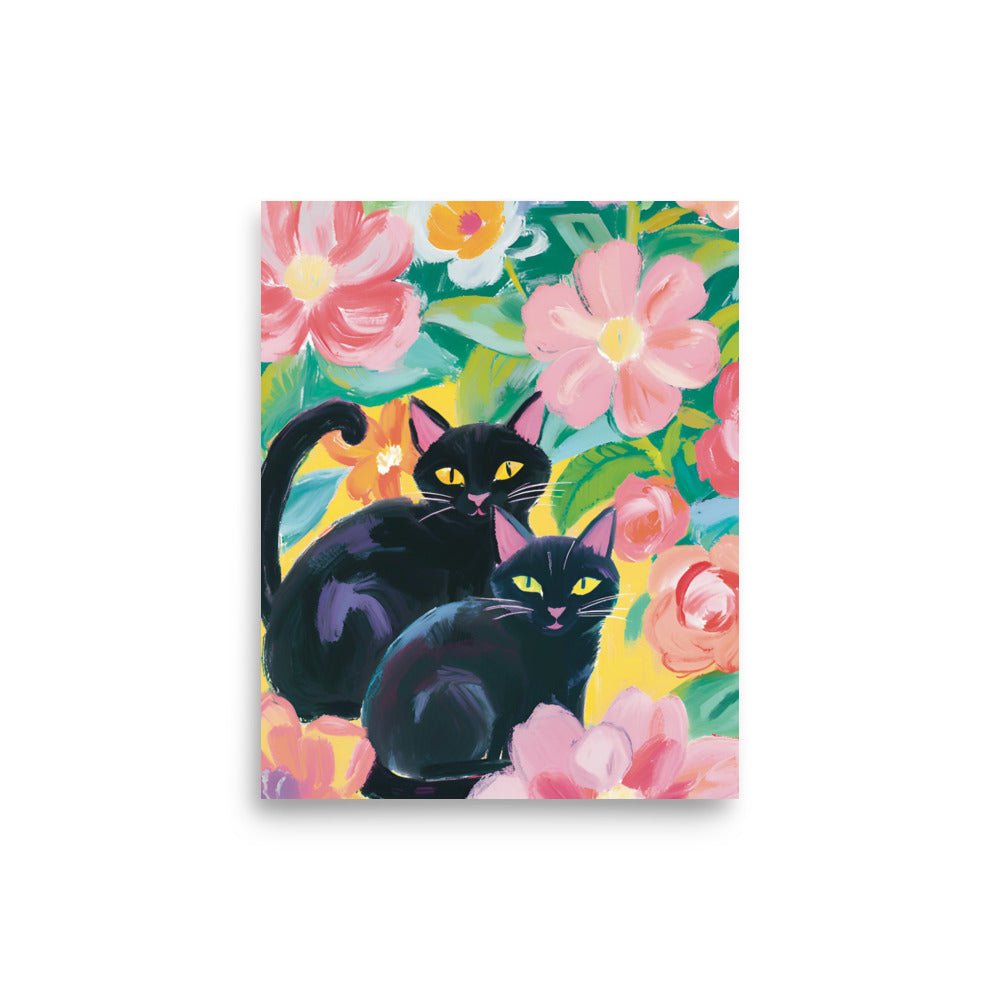 The cats and the Pink Flowers Art Print