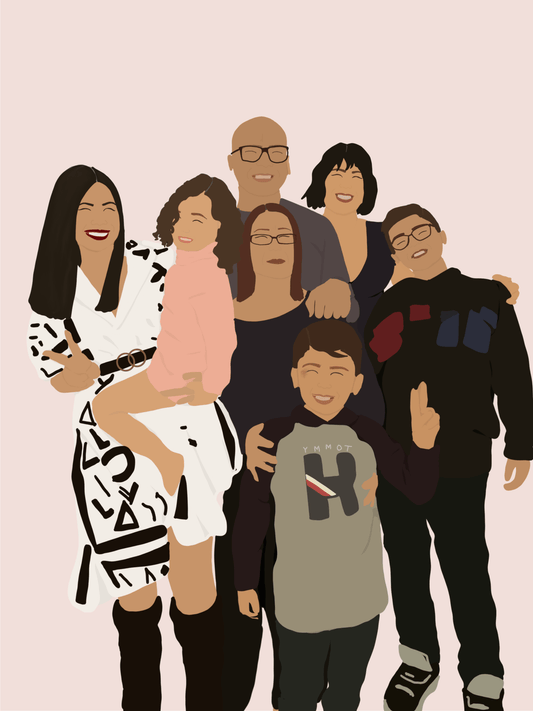 Happy Family Digital Illustration with Pink background 