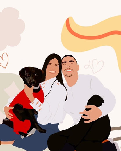 couple with baby dog family minimalist art digital illustration 