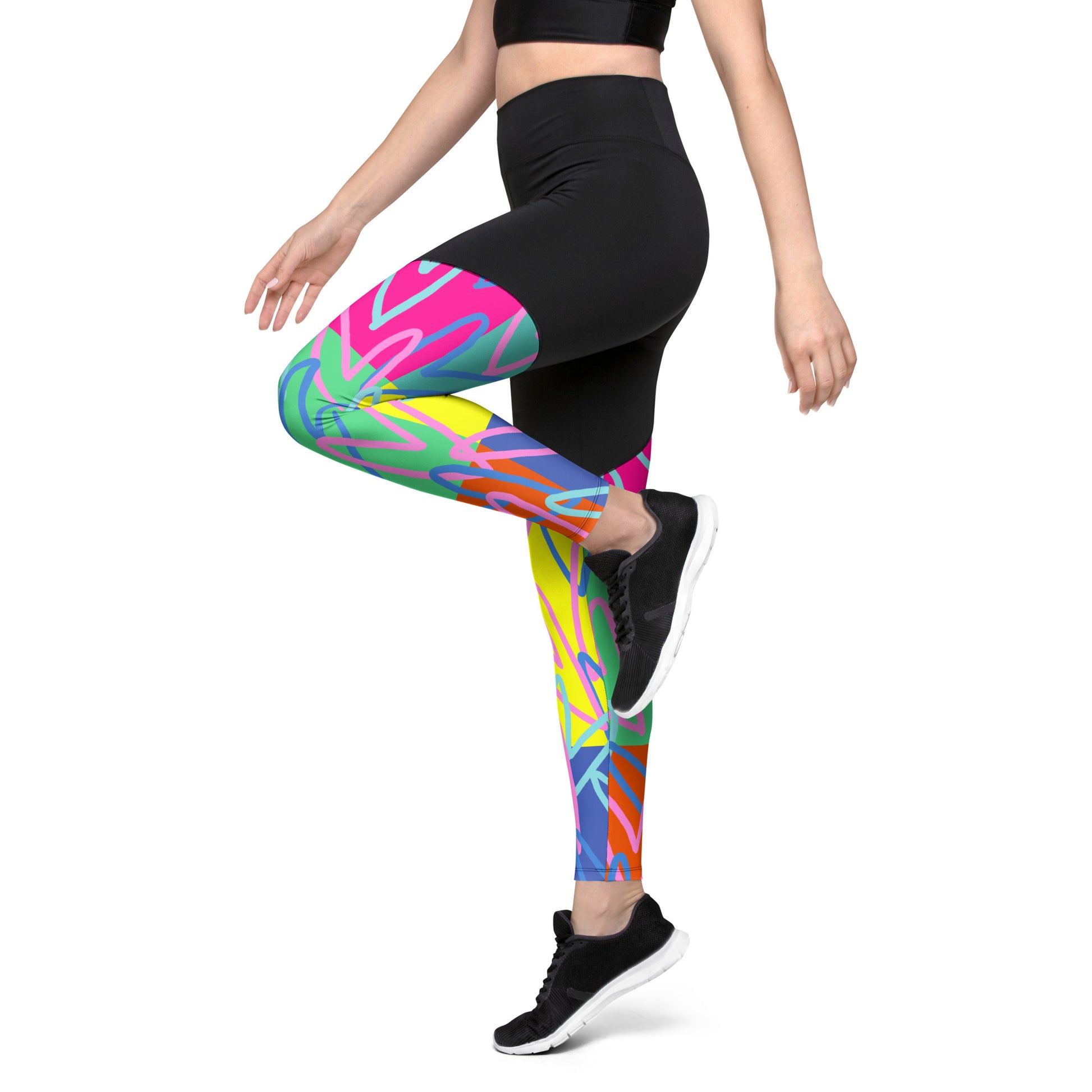 Electric Hearts- Women Yoga Leggings-Workout Colorful Pants –  simpleperfectart